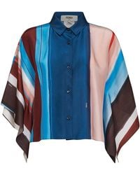 Fendi - Cropped Silk Shirt Venetian Stripes - Lyst