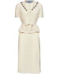 Prada - Natural Marocain Embroidered Midi Dress - Lyst
