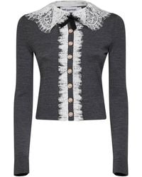 Self-Portrait - Wool Knit Cardigan With Lace Collar - Lyst