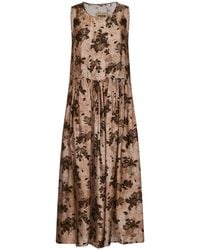 Uma Wang - Tan And Floral Moulay Ardal Midi Dress - Lyst