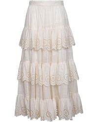 Zimmermann - Embroidered Cotton Lucky Tiered Midi Skirt - Lyst