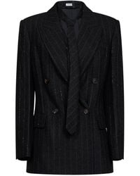 Brunello Cucinelli - Anthracite Sequin Pinstriped Wool-Blend Blazer With Tie - Lyst