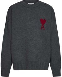 Ami Paris - Felted Merino Wool Ami De Cœur Crewneck Sweater - Lyst