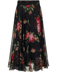 Dolce & Gabbana - Rose Bouquet Printed Chiffon Midi Full Skirt - Lyst