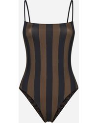 Fendi - Ff And Striped Reversibile Swimsuit - Lyst
