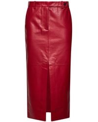 Co. - Cherry Leather Tailored Midi Skirt With Slits - Lyst