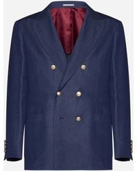 Brunello Cucinelli - Wool And Linen Double-breasted Blazer - Lyst