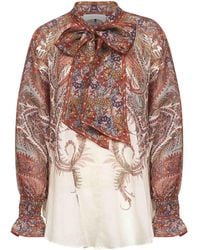 Zimmermann - Cream Paisley Ramie Rhiannon Tie Neck Blouse - Lyst