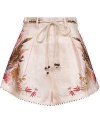Zimmermann - Cream Palm Floral Print Linen Ascension Shorts - Lyst