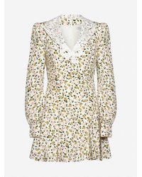 Alessandra Rich - Flower Print Silk Mini Dress - Lyst
