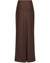 Brunello Cucinelli - Cocoa Viscose And Linen Twill Fluid Bias-Cut Long Skirt - Lyst