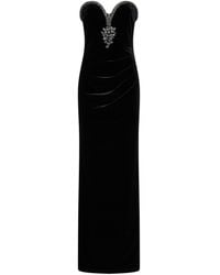 Self-Portrait - Crystal-Embellished Velvet Long Bustier Dress - Lyst