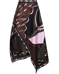 PUCCI - Khaki And Dune-Print Silk Twill Long Scarf-Style Skirt - Lyst