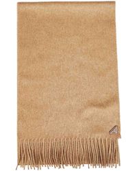 Prada - Camel Cashmere And Silk Scarf With Logo - Lyst