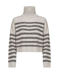 Brunello Cucinelli - Mother-Of-Pearl And Soft Wool And Cashmere Sweater With Dazzling Stripes - Lyst
