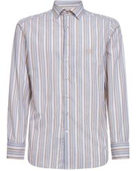 Etro - Striped Cotton Shirt With Pegaso Embroidery - Lyst