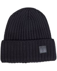 Saint Laurent - Ribbed Wool Knit Beanie With Ysl Patch - Lyst
