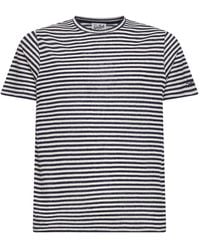 MC2 Saint Barth - And Cream Striped Linen Blend Logo Embroidered Dover T-Shirt - Lyst