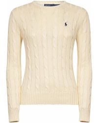 Polo Ralph Lauren - Cream Cable-Knit Cotton Crewneck Sweater - Lyst
