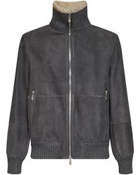 Brunello Cucinelli - Sheepskin Bomber Jacket Steel - Lyst