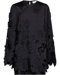 Costarellos - Floral-Cut Embroidery Claudie Satin Tunic Mini Dress - Lyst