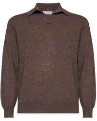 Brunello Cucinelli - Dark Mouliné Cashmere Knit Polo Shirt - Lyst