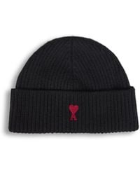Ami Paris - Ami De Cœur Ribbed Wool Hat<Br - Lyst