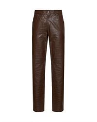 FERMAS - Coffee Crocodile-Embossed Leather Straight Trousers - Lyst