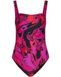 PUCCI - Fuchsia And Orchidee-Print Lycra One-Piece Swimsuit - Lyst