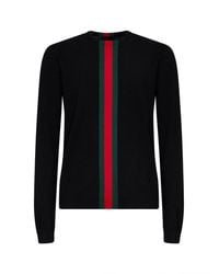 Gucci - Fine Knit Wool Sweater With Web - Lyst