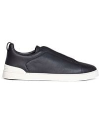 ZEGNA - Grained Leather Triple Stitch Sneakers - Lyst
