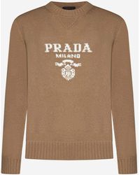 Prada - Logo-intarsia Cashmere-wool Jumper - Lyst