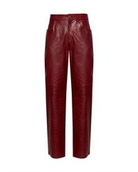 FERMAS - Burgundy Crocodile-Embossed Leather Straight Trousers - Lyst