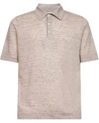 Brunello Cucinelli - Sand Linen And Cotton Knit Polo Shirt - Lyst