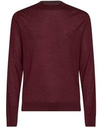 Etro - Burgundy Wool And Silk Pegaso-Embroidered Sweater - Lyst