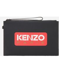KENZO - Logo Large Leather Clutch Bag - Lyst