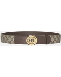Gucci - GG Supreme Fabric And Leather Belt - Lyst