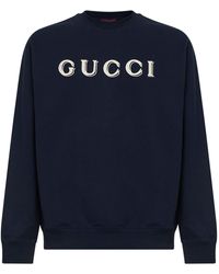 Gucci - Dark Cotton Jersey Embroidered Sweatshirt - Lyst
