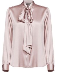 Tagliatore - Stretch Silk Satin Shirt With Lavallière Tie - Lyst