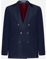 Brunello Cucinelli - Wool And Linen Double-breasted Blazer - Lyst