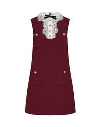 Self-Portrait - Self Portrait Burgundy Crepe Mini Dress With Lace Collar - Lyst