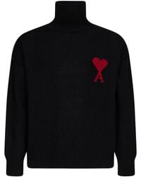 Ami Paris - Felted Merino Wool Knit Ami De Cœur Sweater - Lyst
