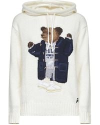 Polo Ralph Lauren - Ivory Knit Polo Bear Hooded Sweater - Lyst