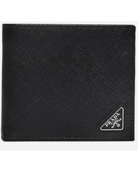 Prada Leather Saffiano Foldover Wallet in Pink - Lyst