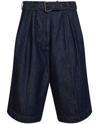 Dries Van Noten - Denim Belted And Pleated Bermuda Shorts - Lyst