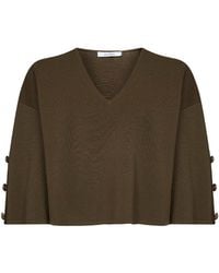 Max Mara - Khaki Viscose Crepe Mxmformo Top With Slits - Lyst