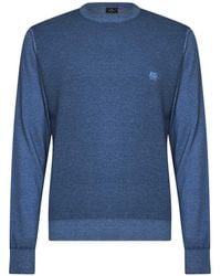 Etro - Mid Avio Two-Tone Wool Logo Sweater - Lyst