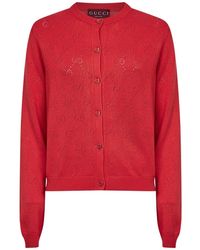 Gucci - Coral Rose Gg Cotton Knit Cardigan - Lyst