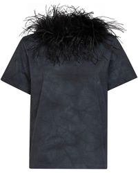 Des Phemmes - Dark Steel Tie-Dye Cotton T-Shirt With Feather Trim - Lyst