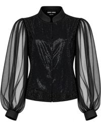 Giorgio Armani - Silk Satin Rhinestone-Embellished Sera Shirt With Organza Sleeves - Lyst
